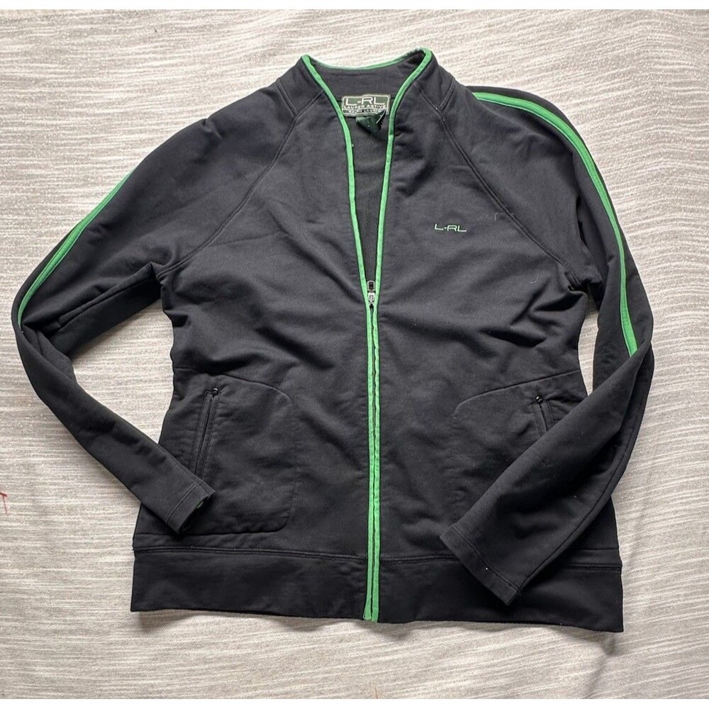 Ralph Lauren Activewear Jacket Zip Up Small Long Sleeve Black & Green Size Large